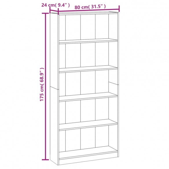 Bibliothèque 5 niveaux Chêne marron 80x24x175cm Bois ingénierie