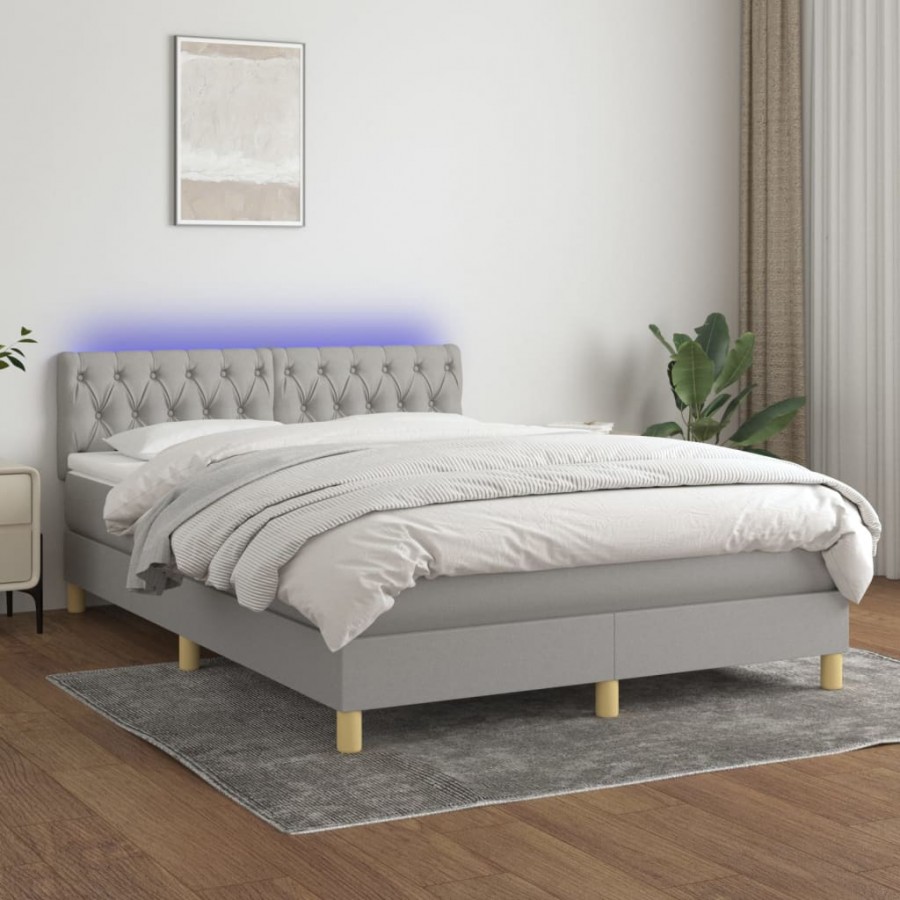 Cadre de lit et matelas et LED Gris clair 140x200 cm