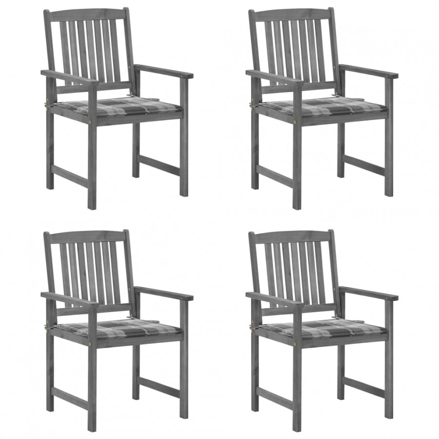 Chaises de jardin avec coussins 4 pcs Gris Bois d'acacia massif