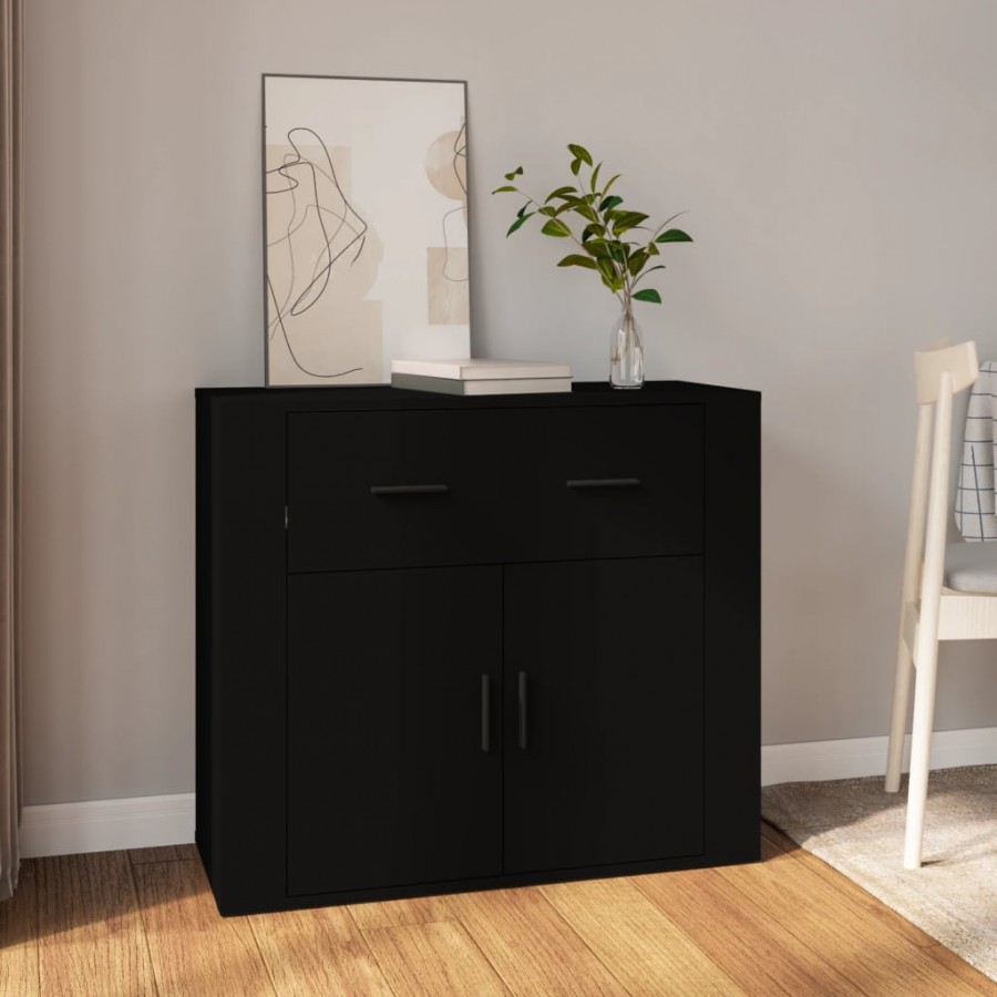 Buffet Noir 80x33x70 cm Bois d'ingénierie