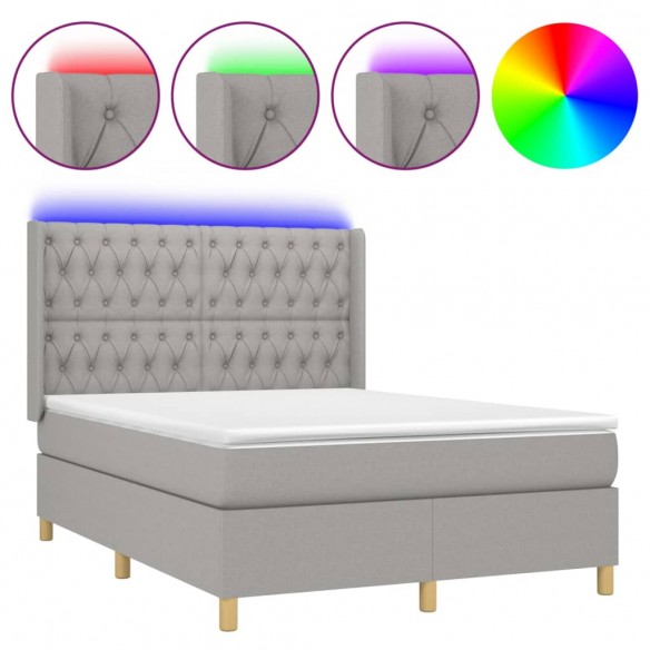 Sommier à lattes de lit matelas LED Gris clair 140x200 cm Tissu