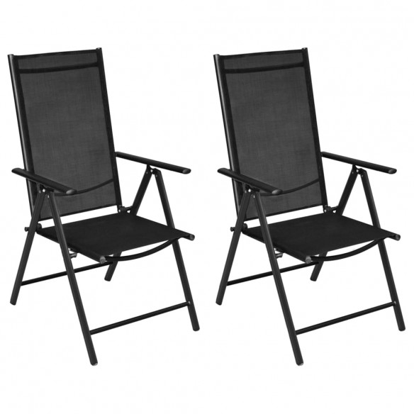 Chaises pliables de jardin 2 pcs Aluminium et textilène Noir