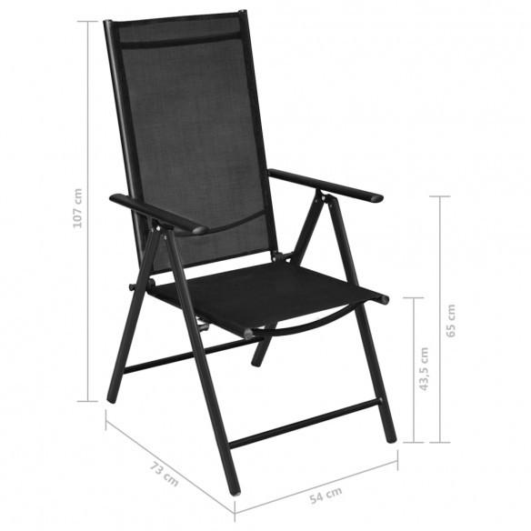 Chaises pliables de jardin 2 pcs Aluminium et textilène Noir