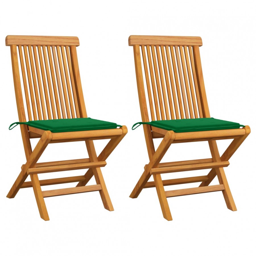 Chaises de jardin avec coussins vert 2 pcs Bois de teck massif