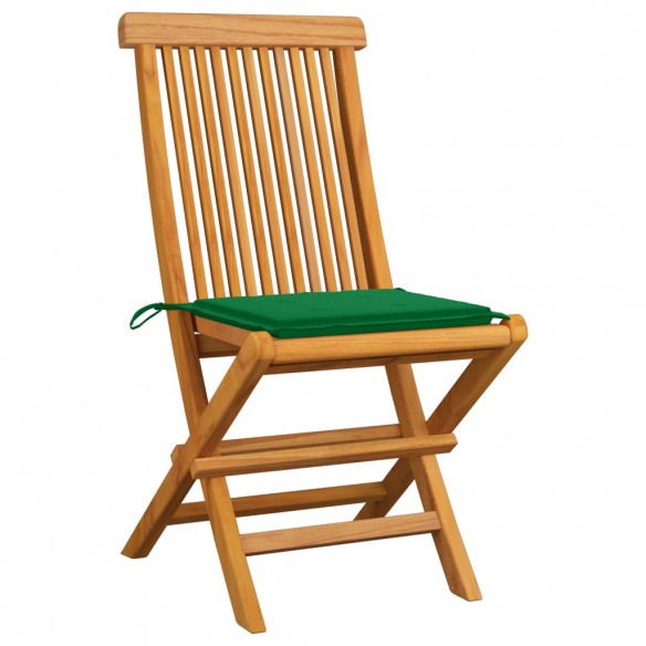 Chaises de jardin avec coussins vert 2 pcs Bois de teck massif