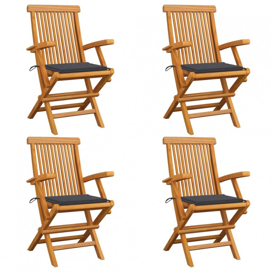 Chaises de jardin avec coussins anthracite 4 pcs Bois de teck