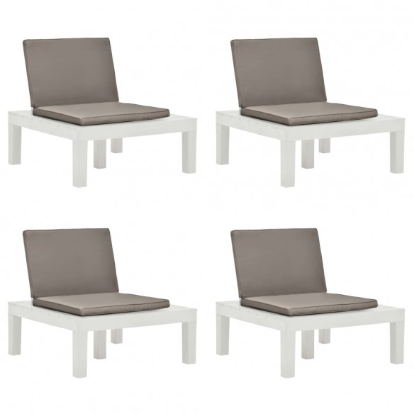 Chaises de salon de jardin et coussins 4 pcs Plastique Blanc