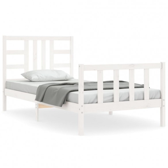 Cadre de lit avec tête de lit blanc 90x190 cm bois massif
