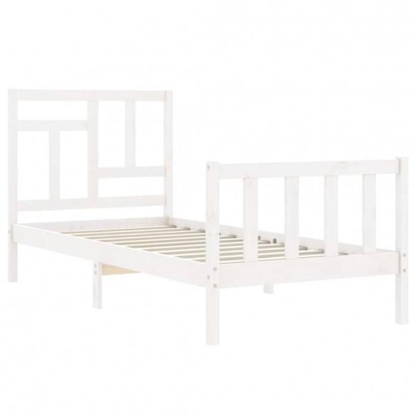 Cadre de lit avec tête de lit blanc simple bois massif