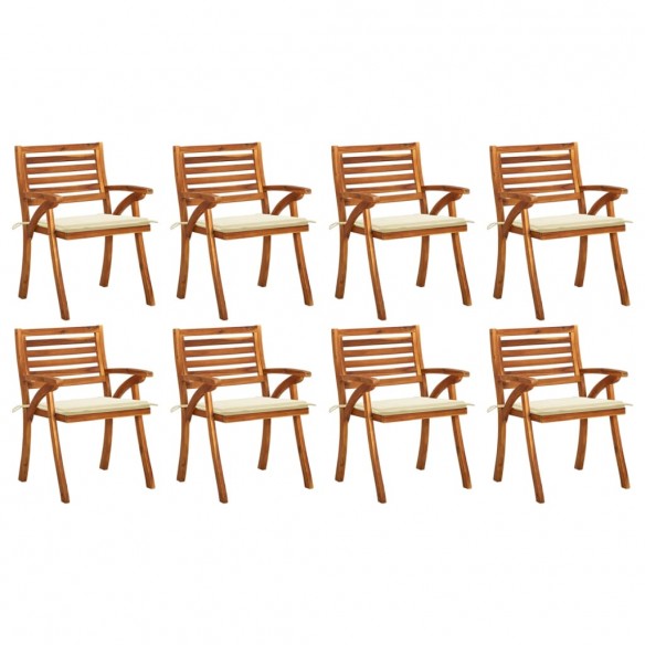 Chaises de jardin avec coussins 8 pcs Bois d'acacia solide