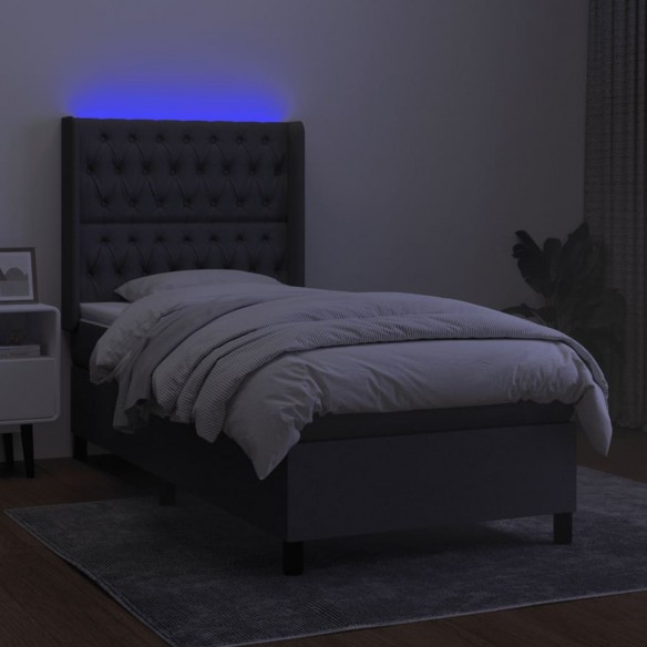 Cadre de lit matelas LED Gris foncé 90x200cm Tissu