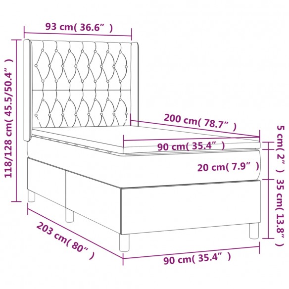 Cadre de lit matelas LED Gris foncé 90x200cm Tissu