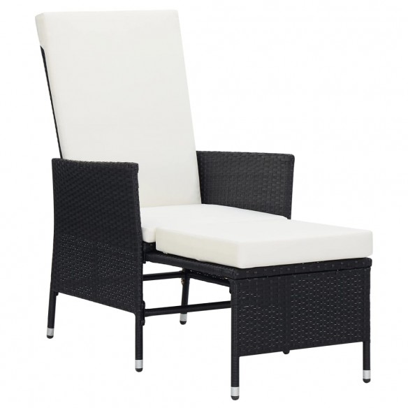 Chaise inclinable de jardin avec coussins Résine tressée Noir