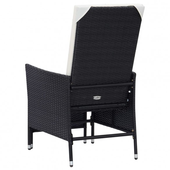 Chaise inclinable de jardin avec coussins Résine tressée Noir