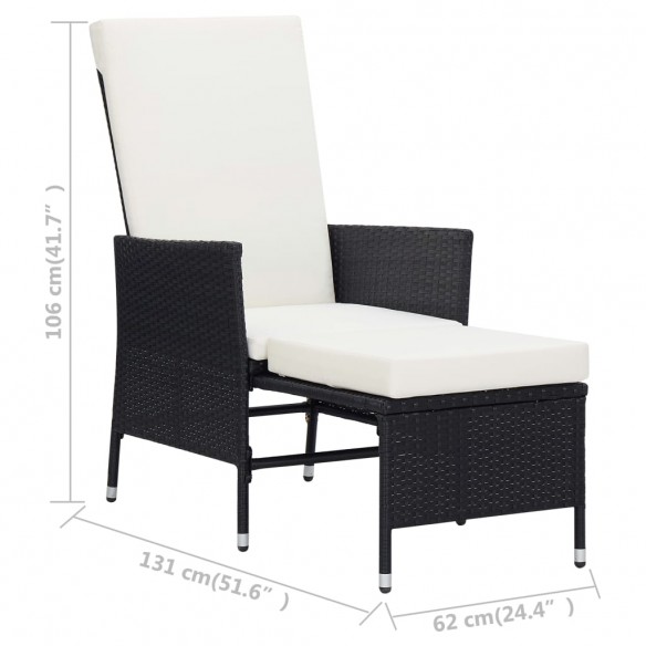 Chaise inclinable de jardin avec coussins Résine tressée Noir