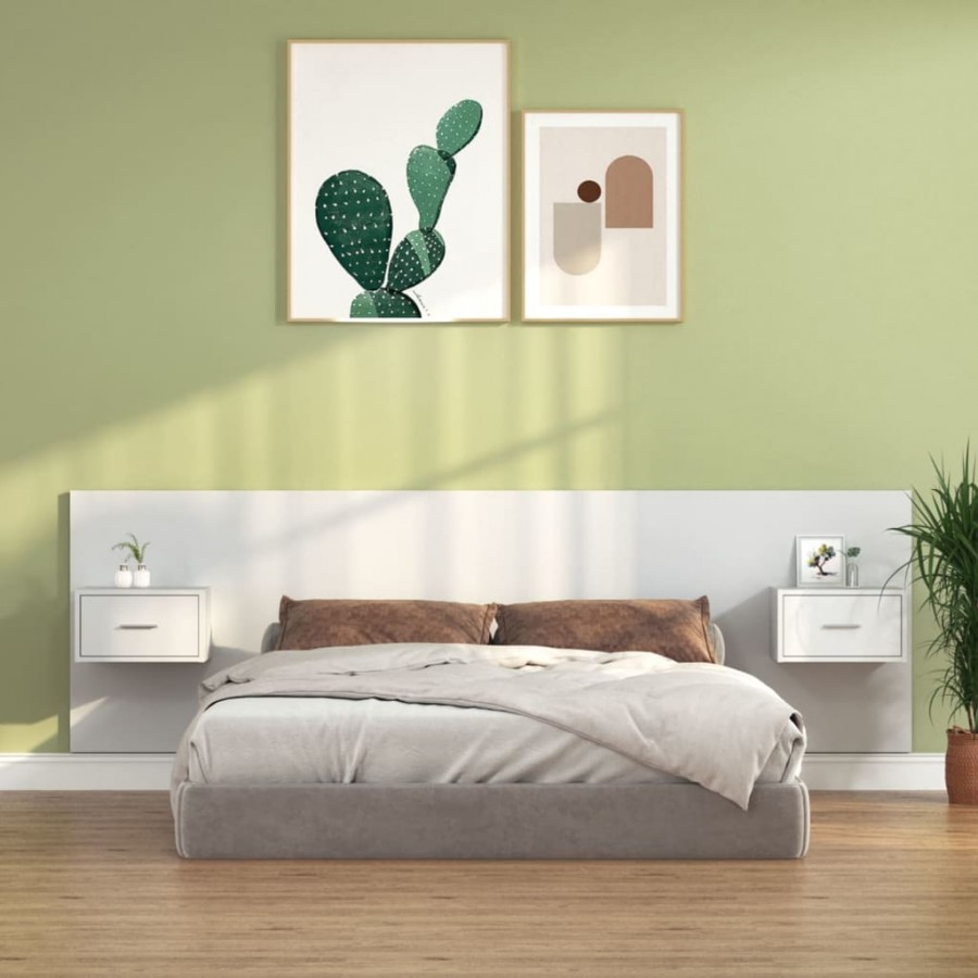 Tête de lit avec armoires Blanc Bois d’ingénierie
