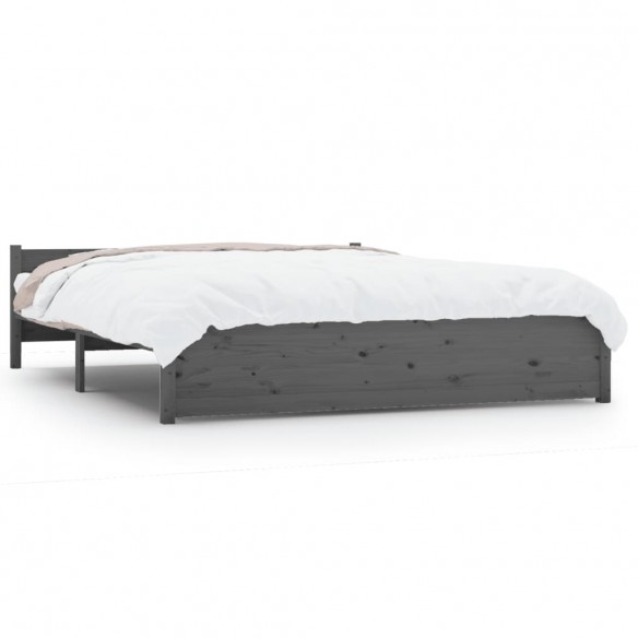 Cadre de lit Gris Bois massif 140x190 cm