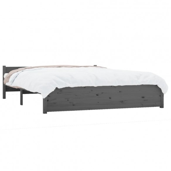 Cadre de lit Gris Bois massif 140x190 cm