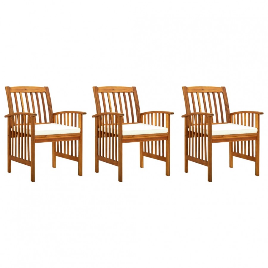 Chaises à dîner de jardin 3pcs et coussins Bois d'acacia massif