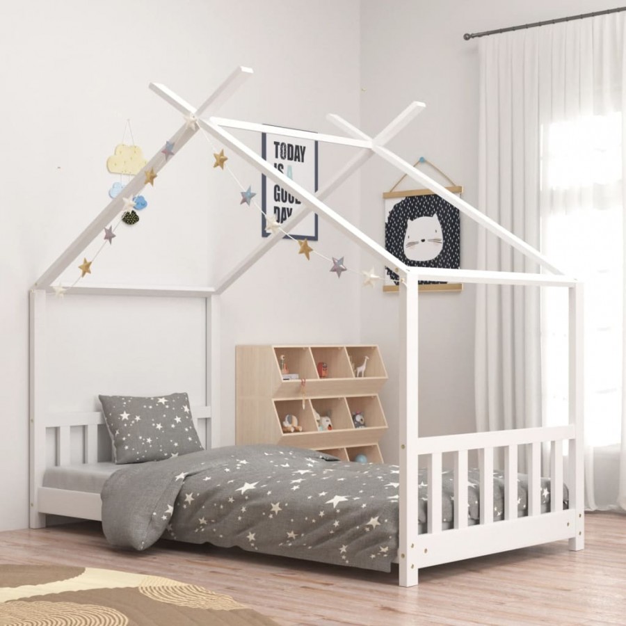 Cadre de lit d'enfant Blanc Bois de pin massif 70x140 cm