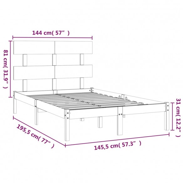 Cadre de lit Gris Bois massif 140x190 cm