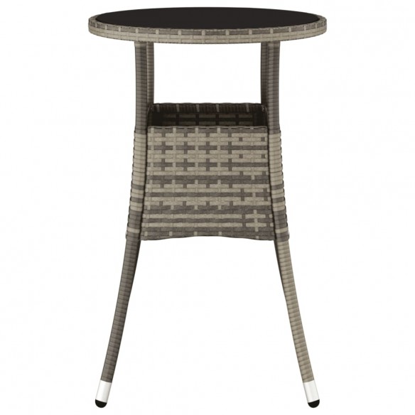 Table de jardin Ø60x75 cm Verre trempé/résine tressée Gris