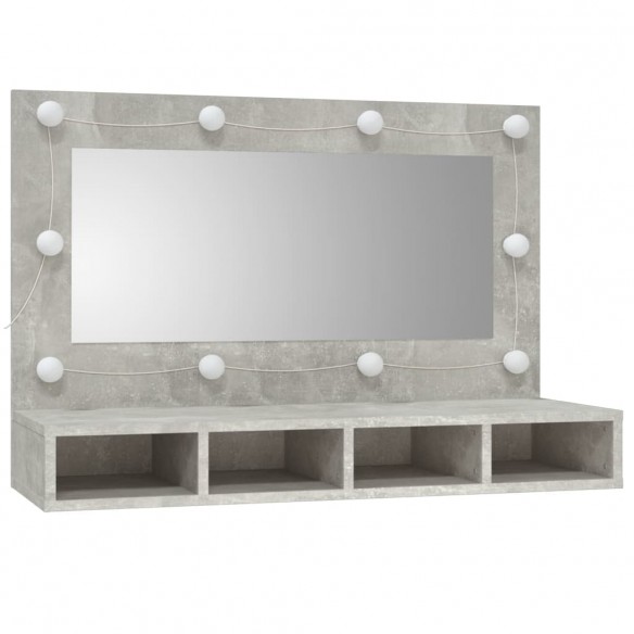 Armoire à miroir avec LED Gris béton 90x31,5x62 cm