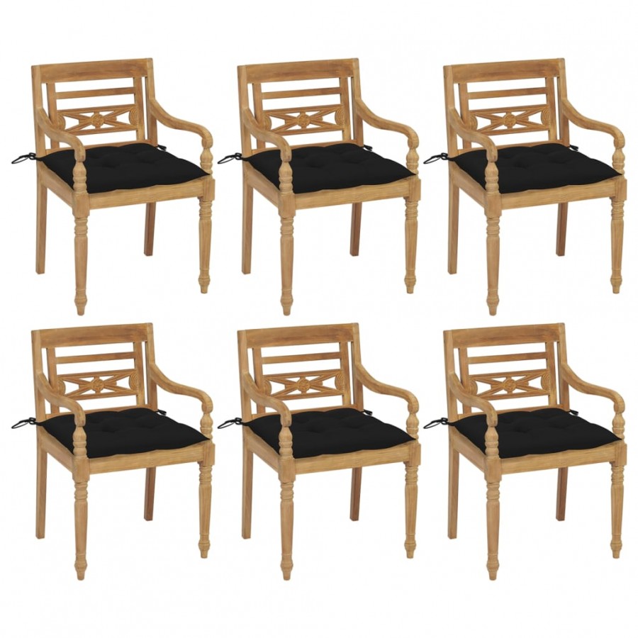 Chaises Batavia avec coussins 6 pcs Bois de teck solide