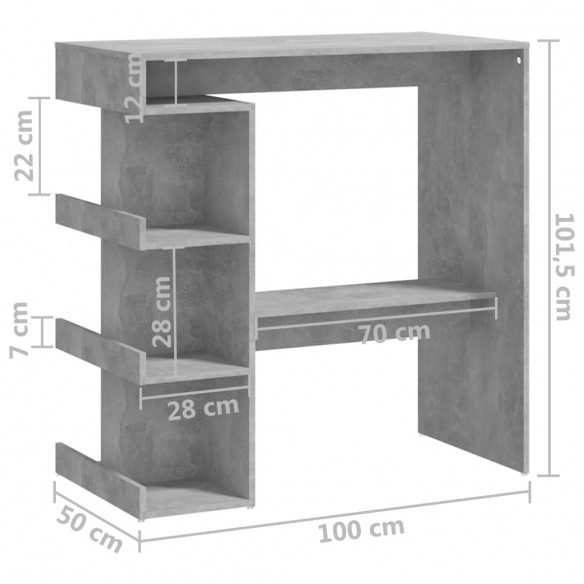 Table de bar étagère de rangement Gris béton 100x50x101,5 cm