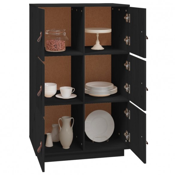 Buffet haut Noir 67x40x108,5 cm Bois massif de pin