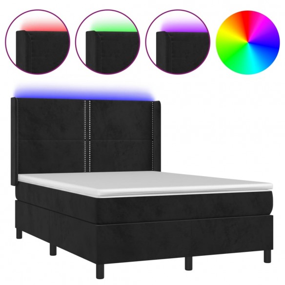 Cadre de lit matelas et LED Noir 140x190 cm Velours