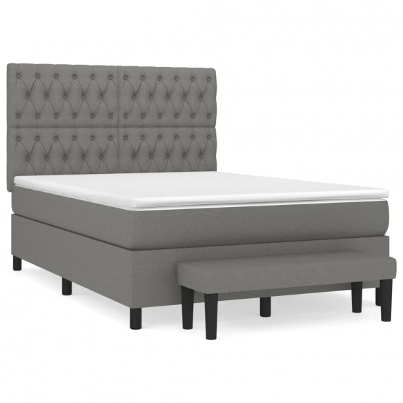 Cadre de lit avec matelas Gris foncé 140x190cm Tissu