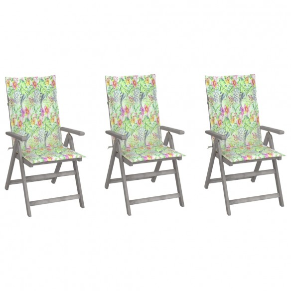 Chaises inclinables de jardin 3 pcs avec coussins Bois d'acacia