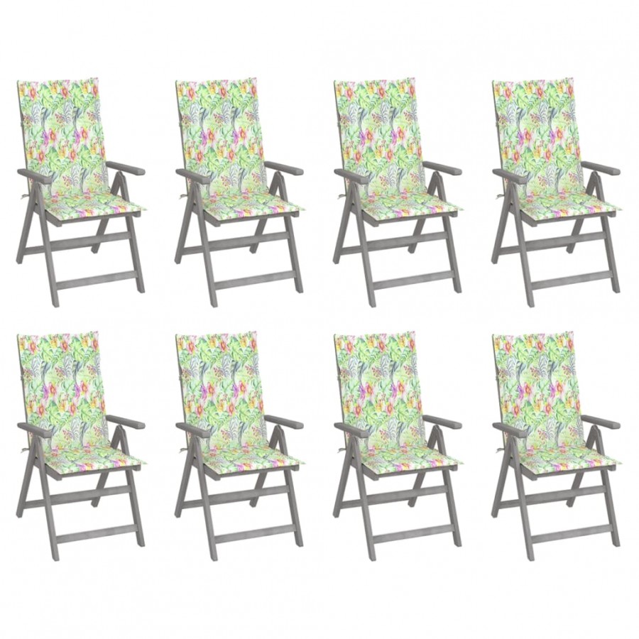 Chaises inclinables de jardin avec coussins 8 pcs Gris Acacia