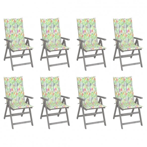 Chaises inclinables de jardin avec coussins 8 pcs Gris Acacia