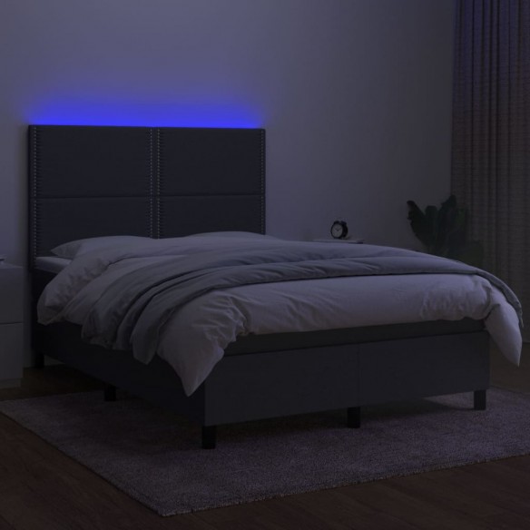 Sommier à lattes de lit et matelas et LED Gris foncé 140x190 cm