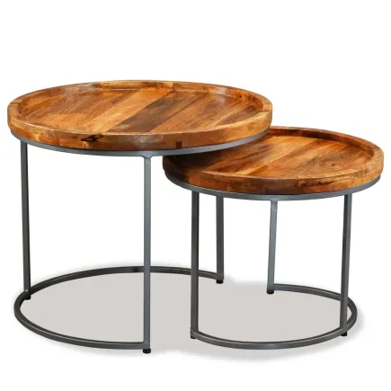 Ensemble de tables basse de style industriel en Bois de manguier massif 2