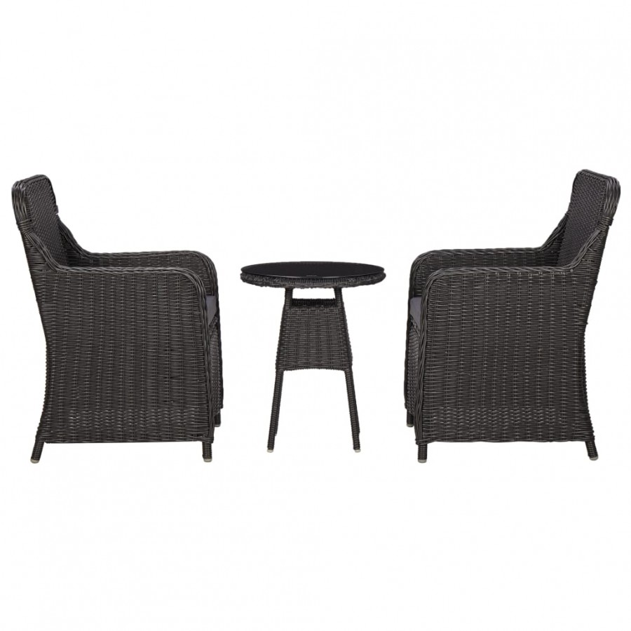 Mobilier de bistro 3 pcs avec coussins Résine tressée Noir