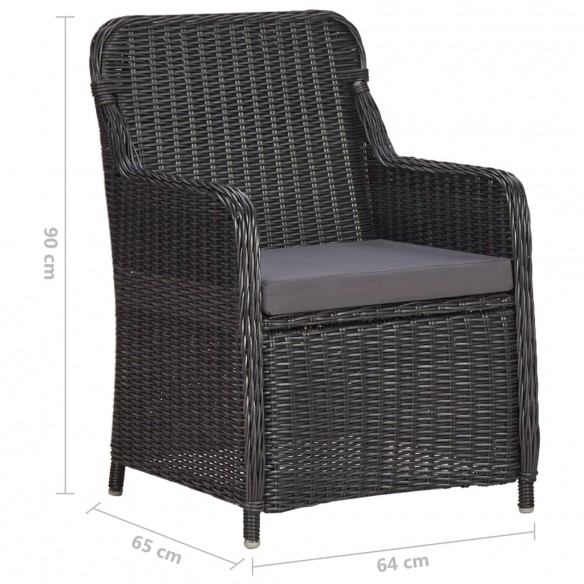 Mobilier de bistro 3 pcs avec coussins Résine tressée Noir