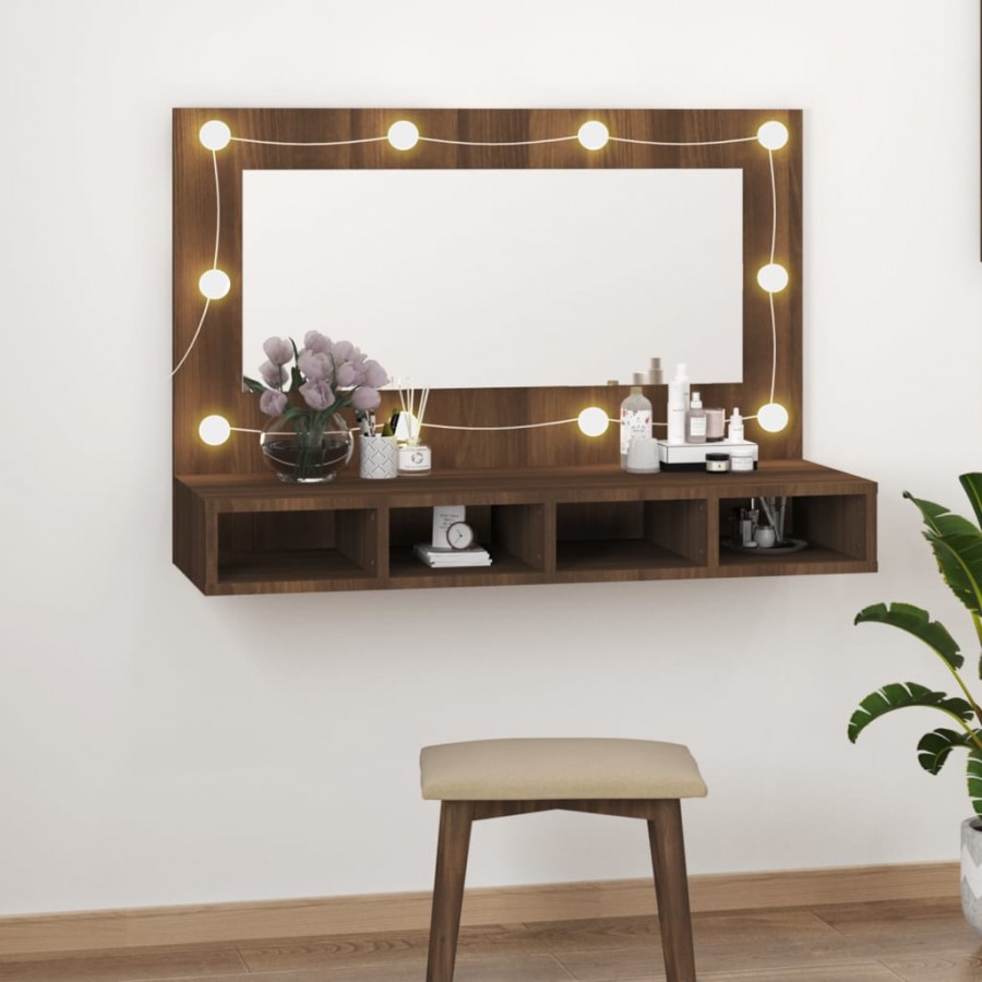 Armoire à miroir avec LED Chêne marron 90x31,5x62 cm