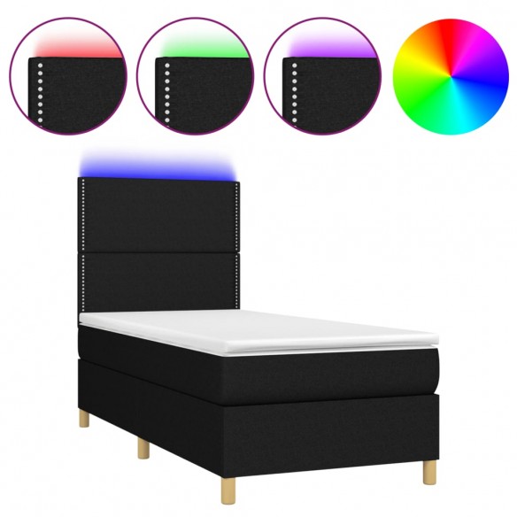 Cadre de lit et matelas et LED Noir 100x200 cm Tissu