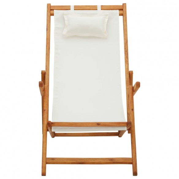Chaise pliable de plage Bois d'eucalyptus solide et tissu Crème