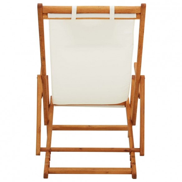 Chaise pliable de plage Bois d'eucalyptus solide et tissu Crème