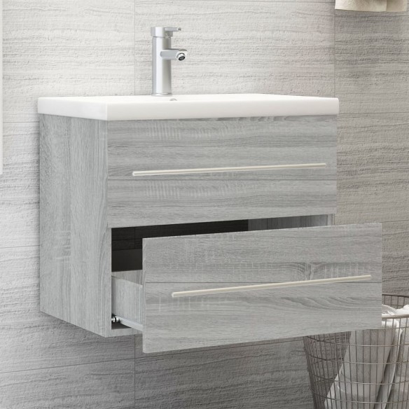 Meuble lavabo avec bassin intégré Sonoma gris Bois d'ingénierie