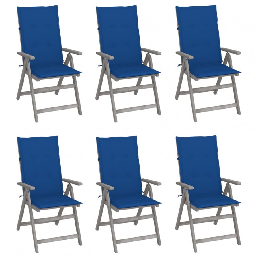 Chaises inclinables de jardin 6 pcs avec coussins Bois d'acacia