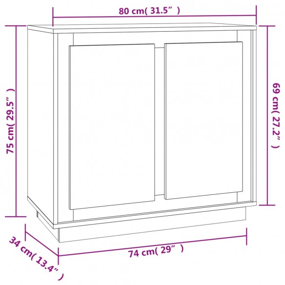 Buffet chêne marron 80x34x75 cm bois d'ingénierie