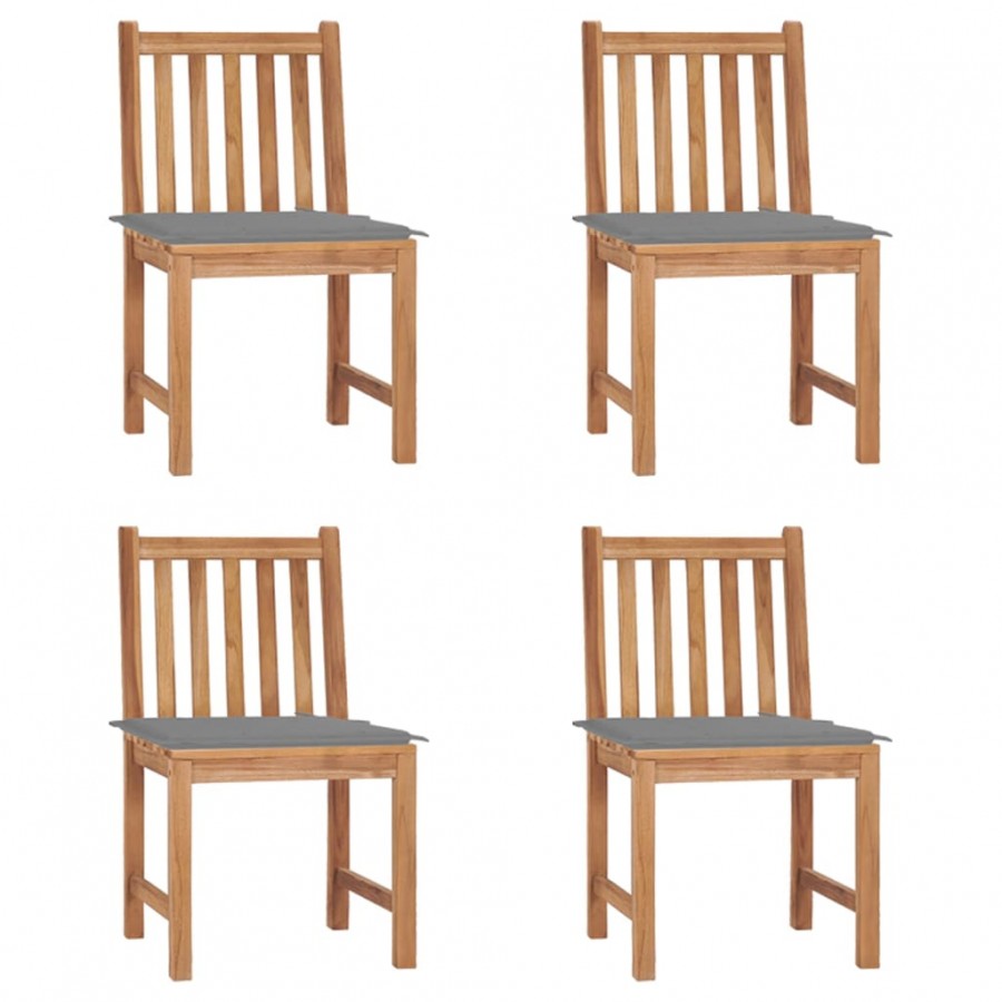 Chaises de jardin 4 pcs avec coussins Bois de teck massif