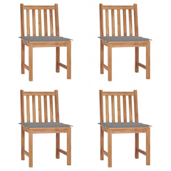 Chaises de jardin 4 pcs avec coussins Bois de teck massif