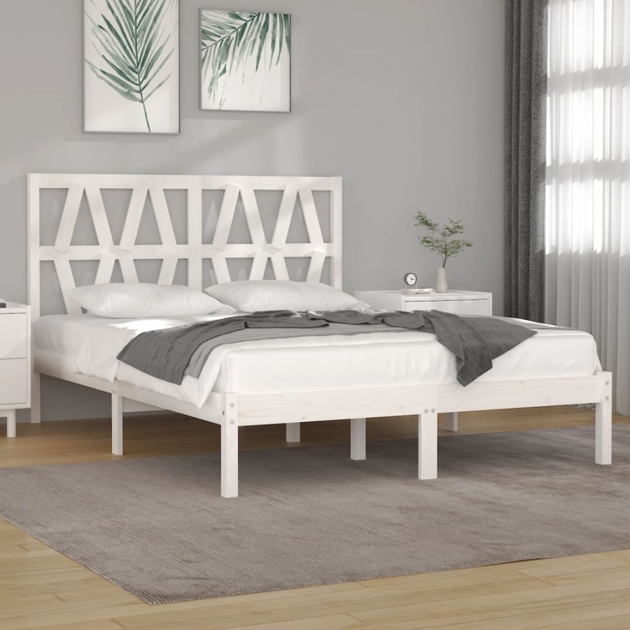 Cadre de lit Blanc Bois de pin massif 120x190 cm Petit Double