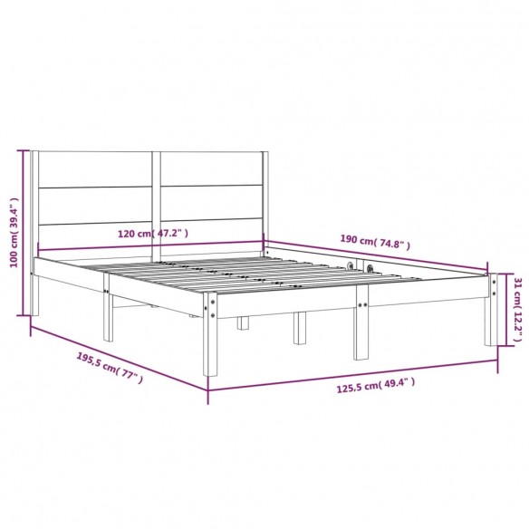 Cadre de lit Blanc Bois massif 120x190 cm Petit Double